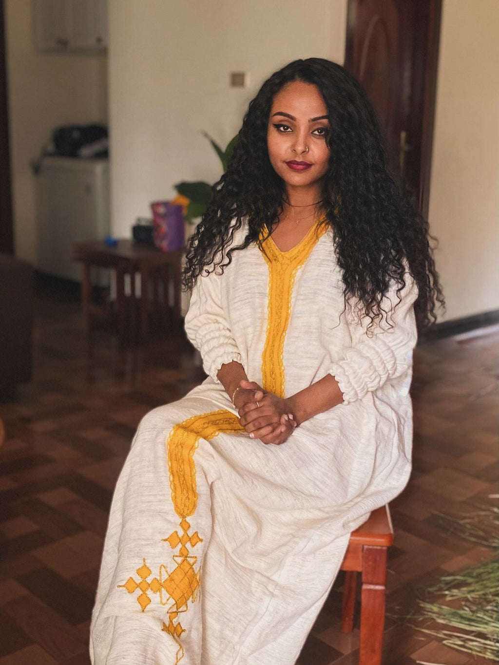 MERCURY TRADITIONAL ETHIOPIAN DRESS | YELLOW EMBROIDERY HABESHA DRESS | STUNNING HABESHA KEMIS