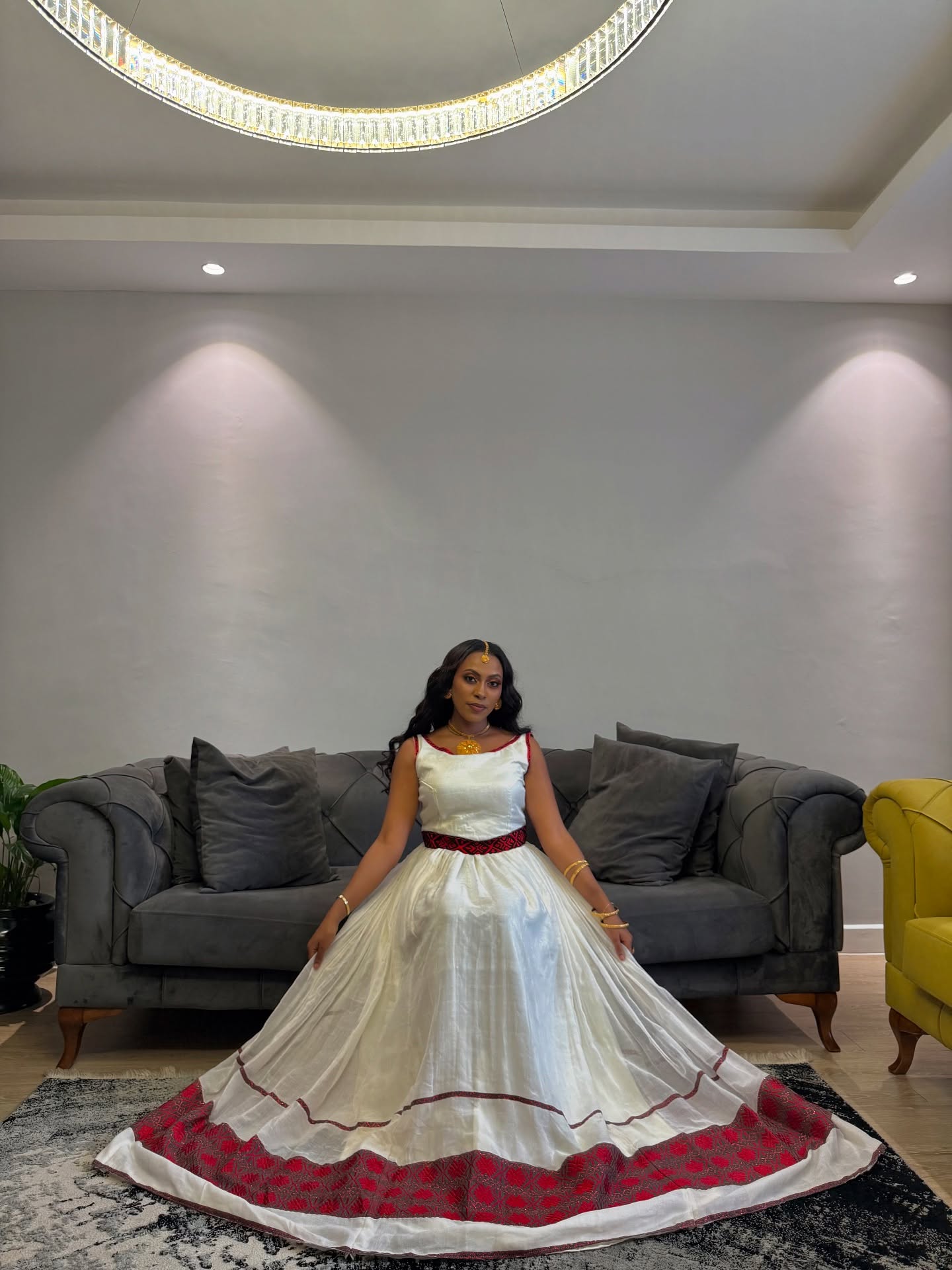 FIRDOS ERITREAN DRESS | RED PATTERN HABESHA KEMIS | FESTIVE HABESHA DRESS