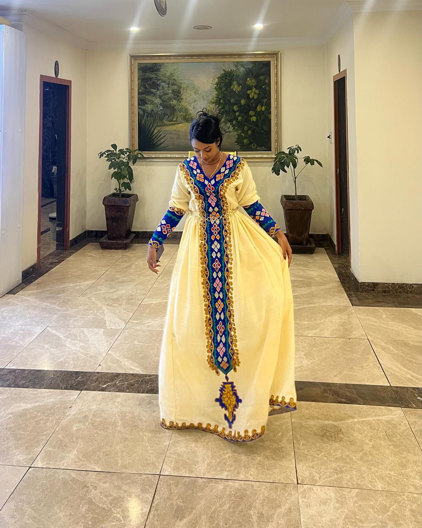 EMWEDSH BLUE & GOLD ETHIOPIAN TRADITIONAL DRESS | HABESHA KEMIS STYLE | ROYAL HABESHA DRESS