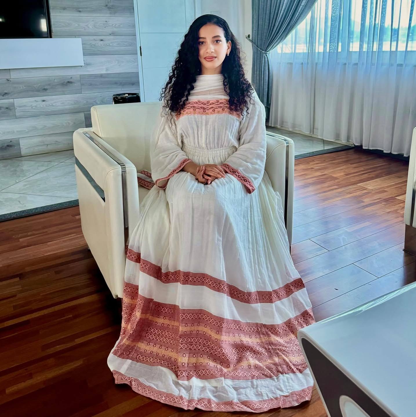 MENNA GRACEFUL HABESHA TRADITIONAL DRESS | ELEGANT RED PATTERN DETAILS HABESHA DRESS | TIMELESS HABESHA KEMIS