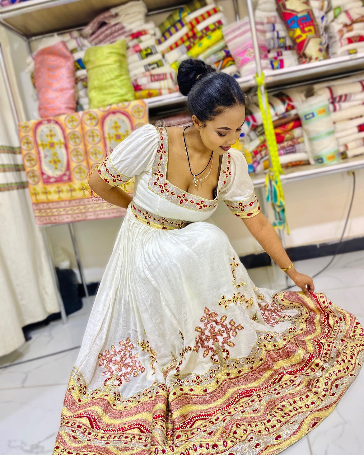 FILO CROSS PATTERN HABESHA DRESS | ETHIOPIAN TRADITIONAL CLOTHING | HABESHA KEMIS FOR EVENT