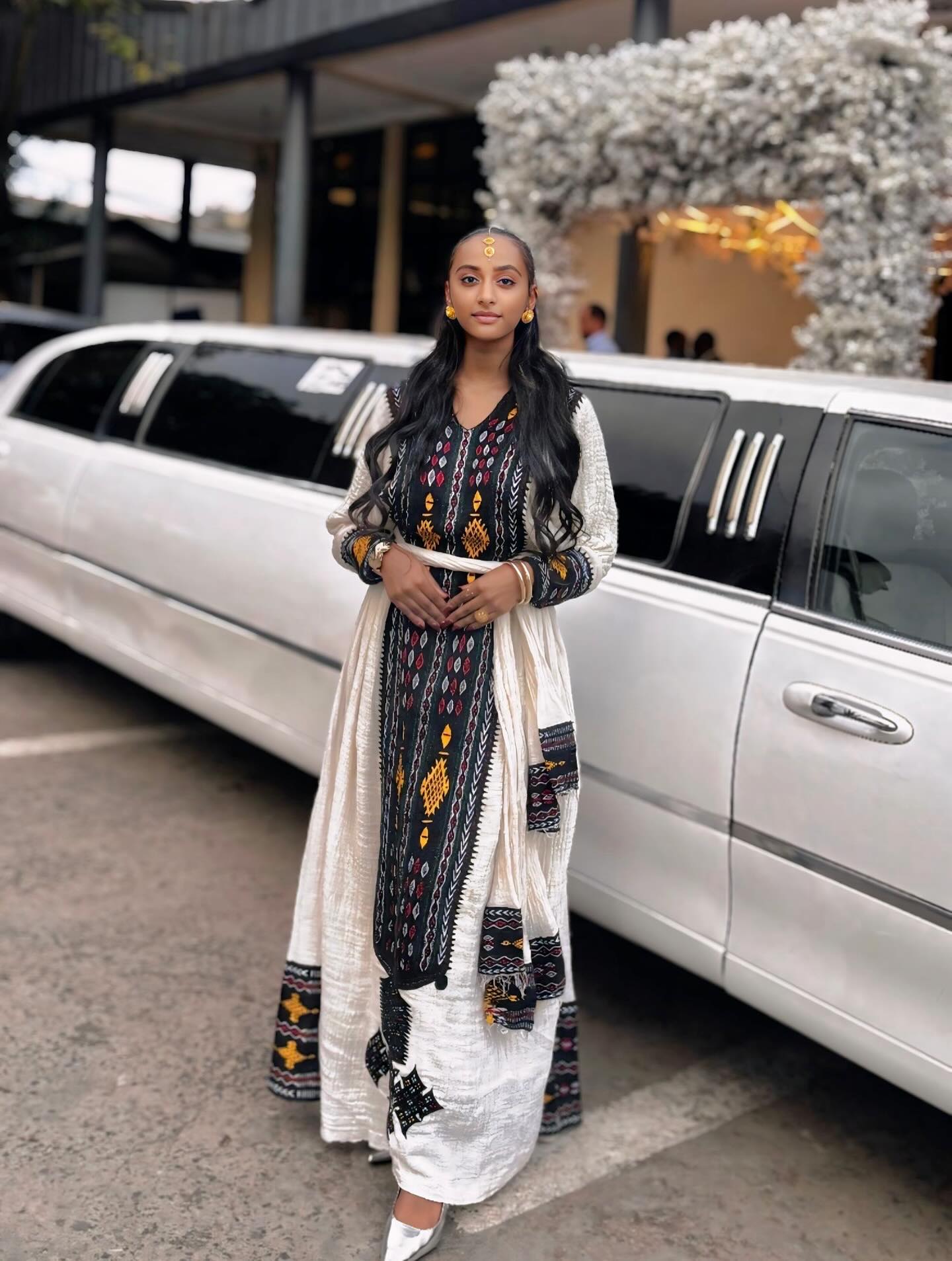 Graceful Long Sleeve Habesha Dress | Traditional Ethiopian & Eritrean Clothing