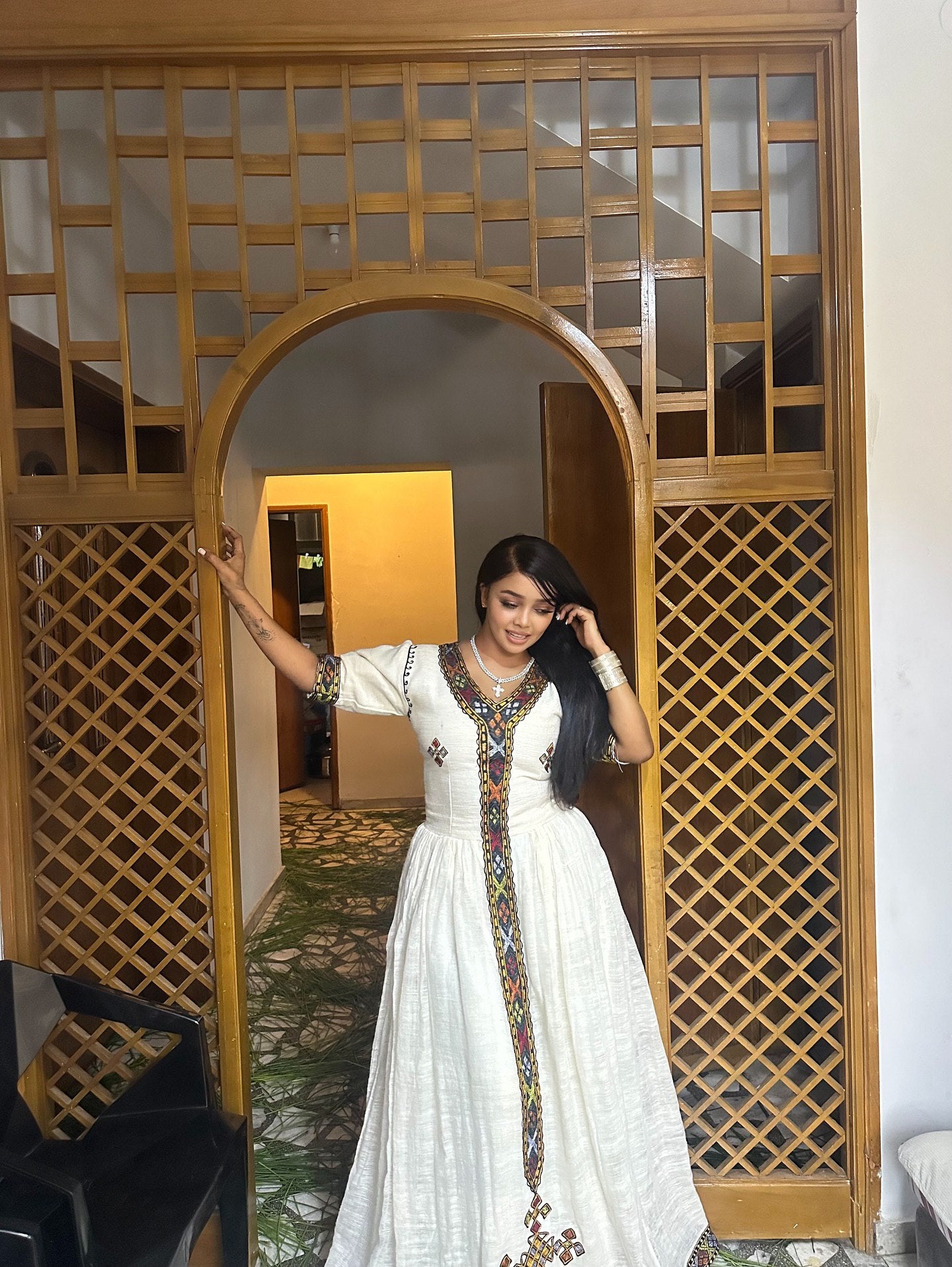 TINA MULTICOLOR EMBROIDERY HABESHA KEMIS | TRADITIONAL ETHIOPIAN AND ERITREAN CLOTHING | BEAUTIFULLY CRAFTED HABESHA DRESS