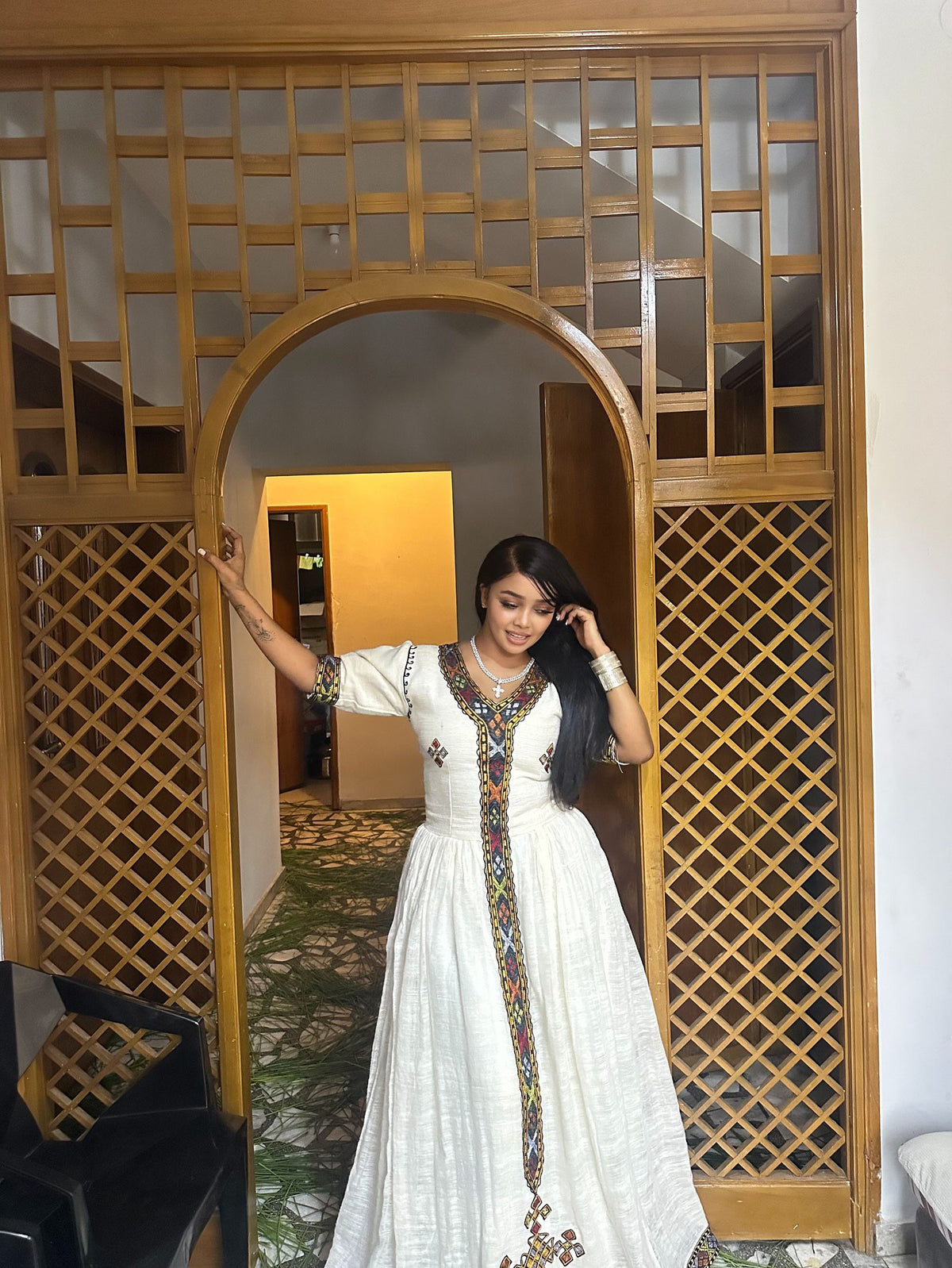 TINA MULTICOLOR EMBROIDERY HABESHA KEMIS | TRADITIONAL ETHIOPIAN AND ERITREAN CLOTHING | BEAUTIFULLY CRAFTED HABESHA DRESS