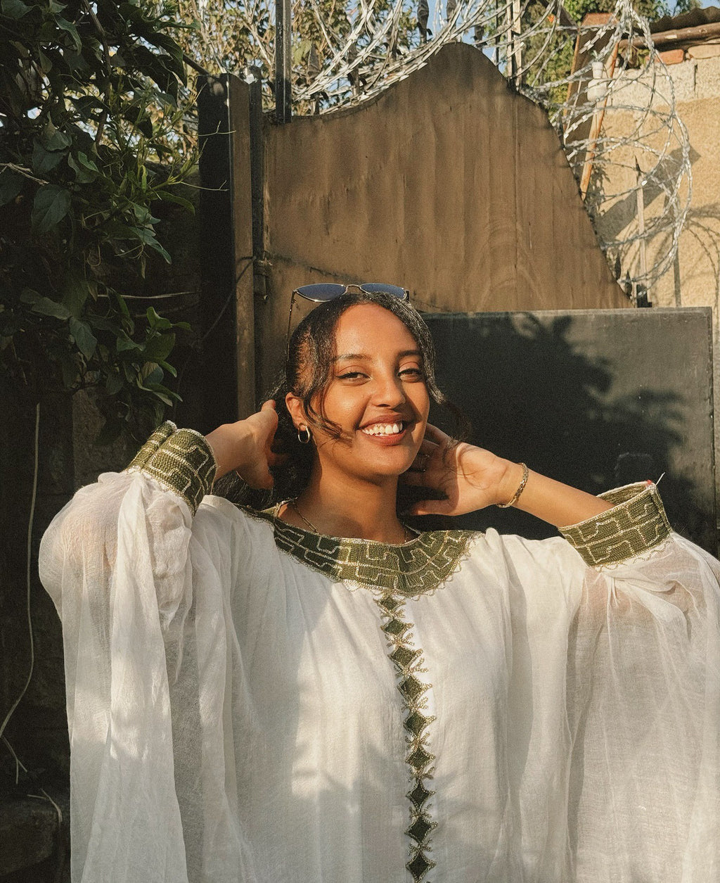 SOLIYANA HABESHA KEMIS WITH GREEN EMBROIDERY | ELEGANT HABESHA DRESS | TRADITIONAL ETHIOPIAN CLOTHING STYLE