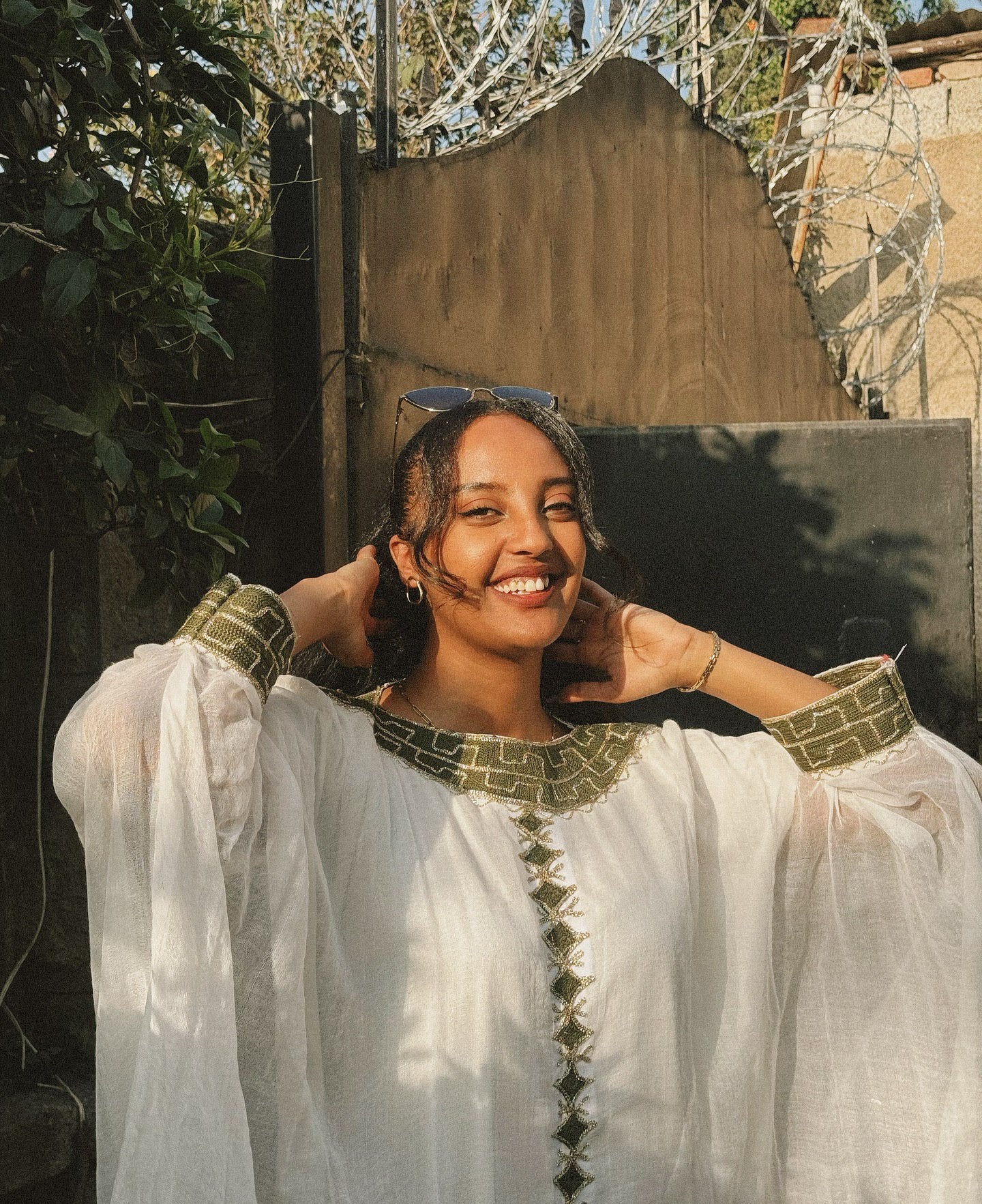 SOLIYANA HABESHA KEMIS WITH GREEN EMBROIDERY | ELEGANT HABESHA DRESS | TRADITIONAL ETHIOPIAN CLOTHING STYLE