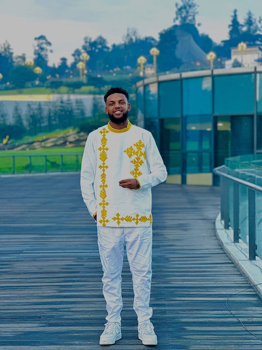 MEN’S GOLDEN EMBROIDERY HABESHA SHIRT – ETHIOPIAN & ERITREAN TRADITIONAL ATTIRE