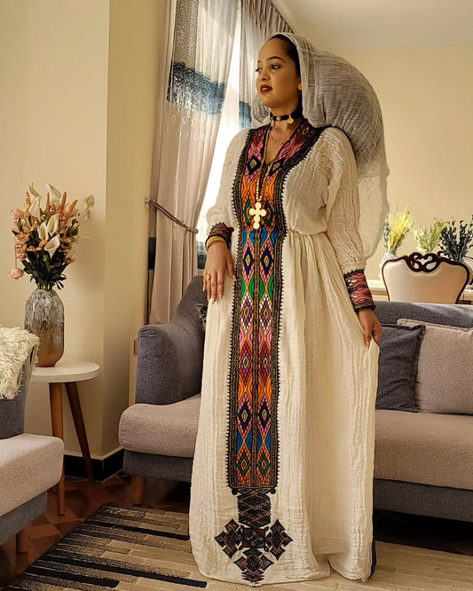 HABESHA KEMIS – MULTICOLOR ETHIOPIAN TRADITIONAL DRESS | HABESHA TRADITIONAL DRESS