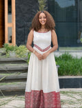 MEDI SLEEVELESS HABESHA KEMIS | CHIC HABESHA DRESS WITH RED PATTERN | INSPIRED BY ETHIOPIAN TRADITIONAL DRESS