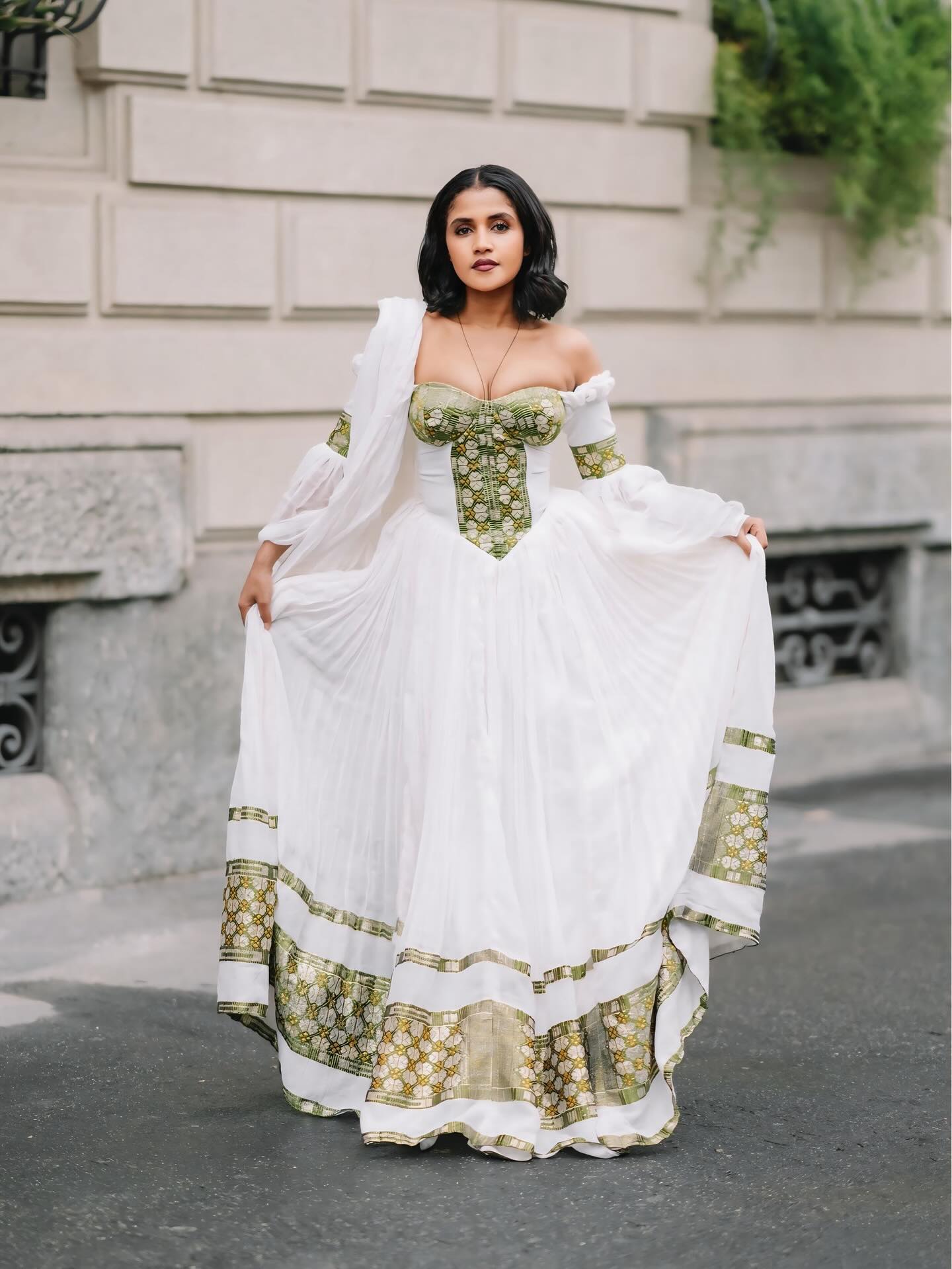 TIRINGO BEAUTIFUL HABESHA KEMIS | TRADITIONAL ETHIOPIAN CLOTHING | GREEN WOVEN HABESHA DRESS