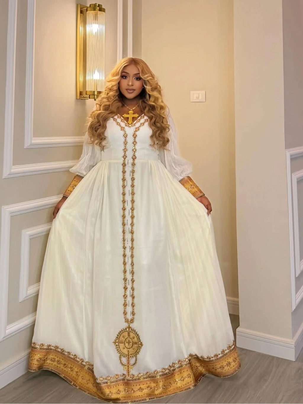HIWI GOLDEN EMBROIDERY HABESHA KEMIS | AUTHENTIC HABESHA DRESS | ETHIOPIAN TRADITIONAL DRESS