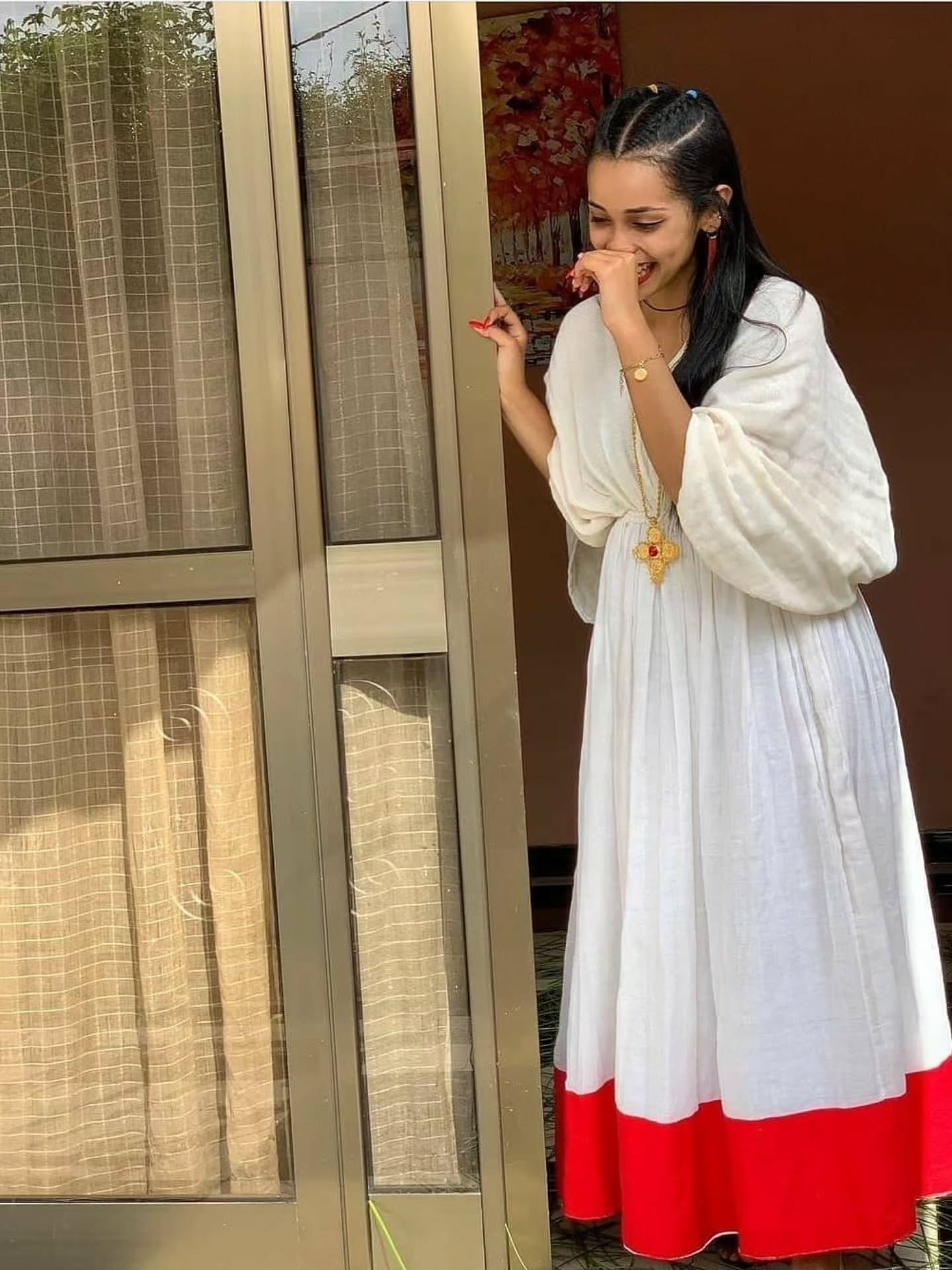 MINTAMIR GRACEFUL HABESHA DRESS | STUNNING TRADITIONAL ETHIOPIAN DRESS DESIGN | RED PATTERN HABESHA KEMIS