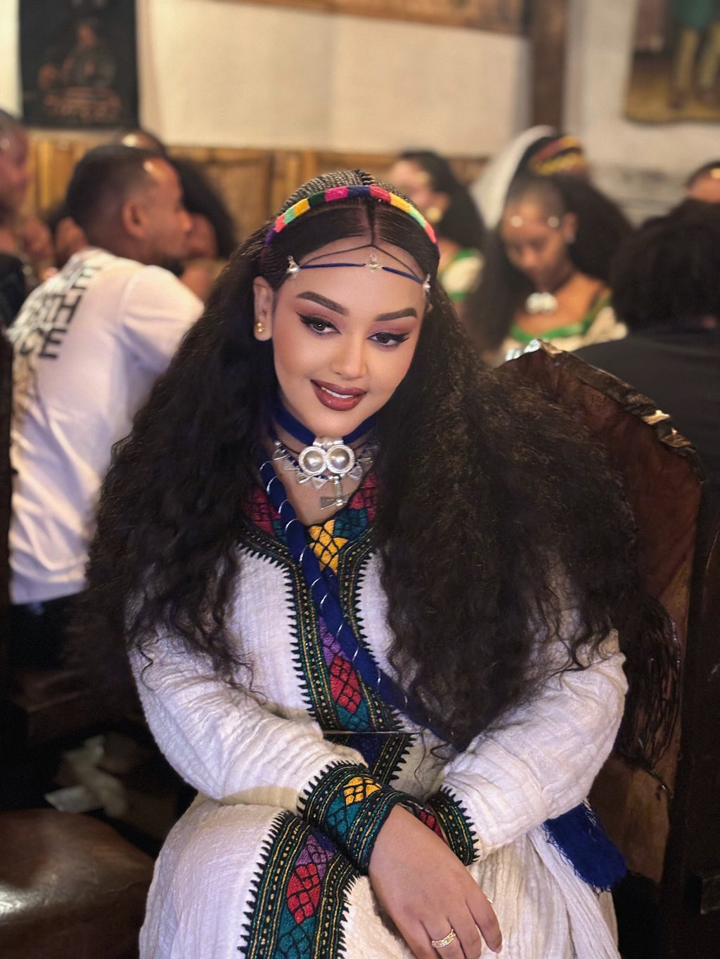 ANDINET HANDWOVEN ETHIOPIAN DRESS | LONG SLEEVE HABESHA KEMIS | MULTICOLOR EMBROIDERY HABESHA DRESS