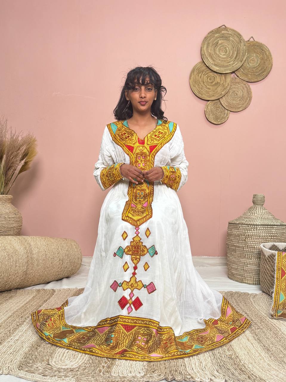 HABESHA DRESS LONG SLEEVE TRADITIONAL ETHIOPIAN DRESS MADE FROM AUTHENTIC HABESHA CLOTH