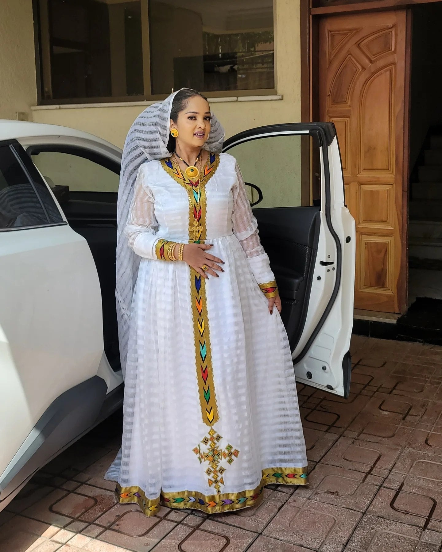 SEGEN MULTICOLOR EMBROIDERY HABESHA DRESS | ETHIOPIAN DRESS | TRADITIONAL HABESHA KEMIS