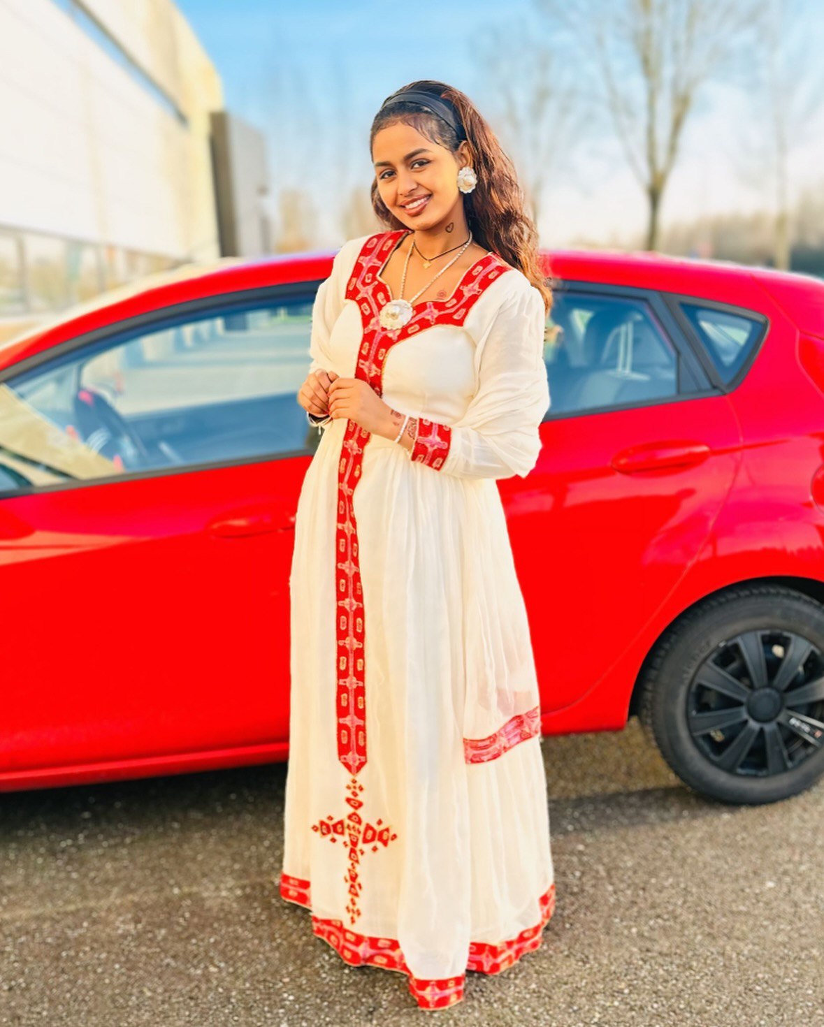 RED EMBROIDERED ETHIO-HERITAGE KEMIS COLLECTION