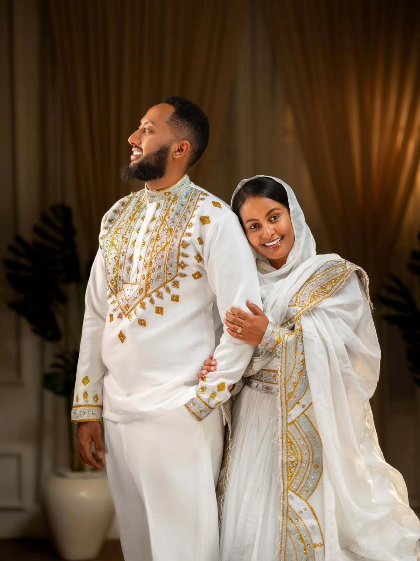 ABREHET HABESHA COUPLE WEAR | MATCHING OUTFIT WITH GOLDEN EMBROIDERY | ETHIOPIAN COUPLE SET STYLE