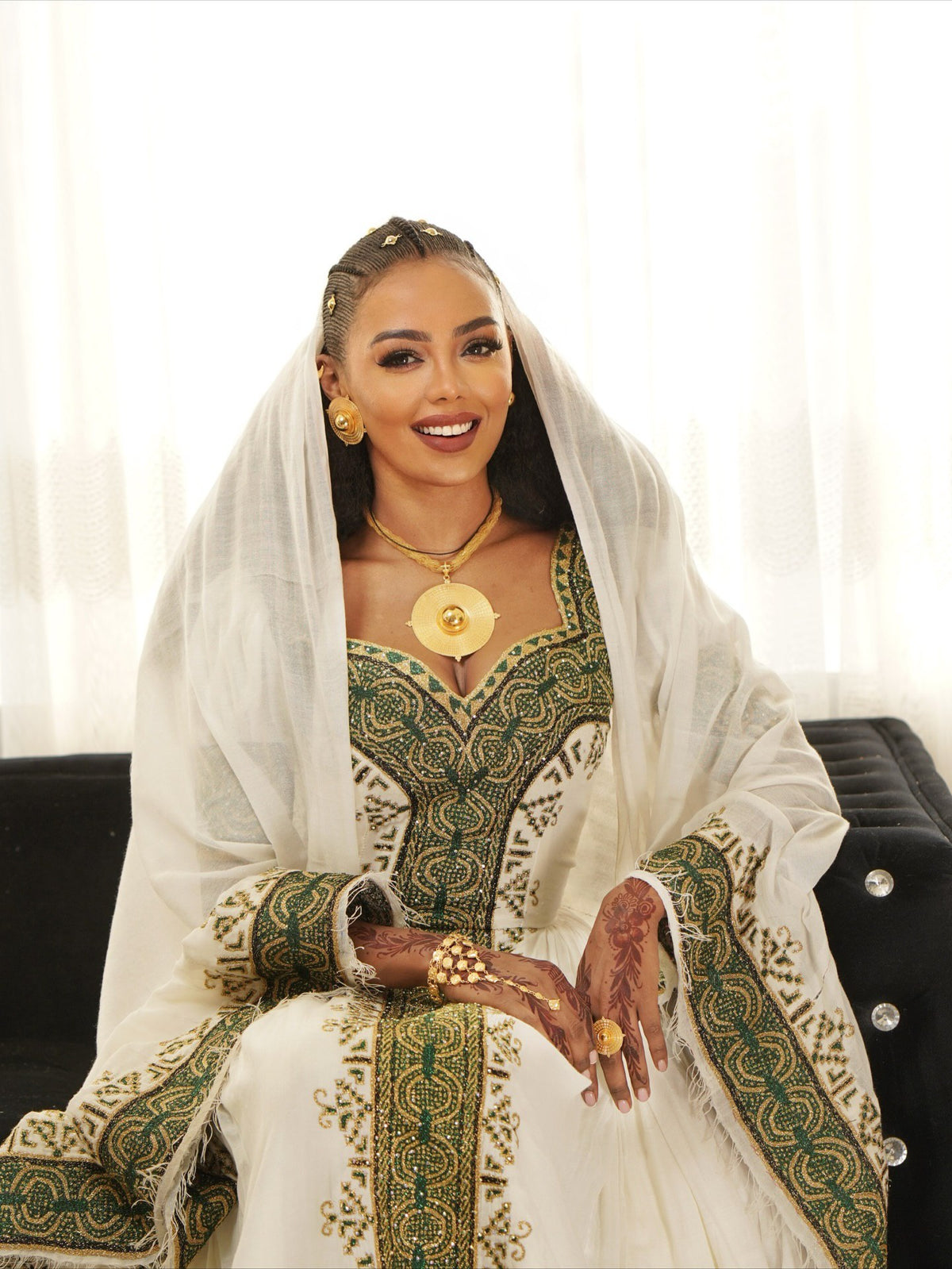 ATKLTI CEREMONIAL ATTIRE HABESHA DRESS | GREEN EMBROIDERY ETHIOPIAN DRESS | HERITAGE INSPIRED HABESHA KEMIS
