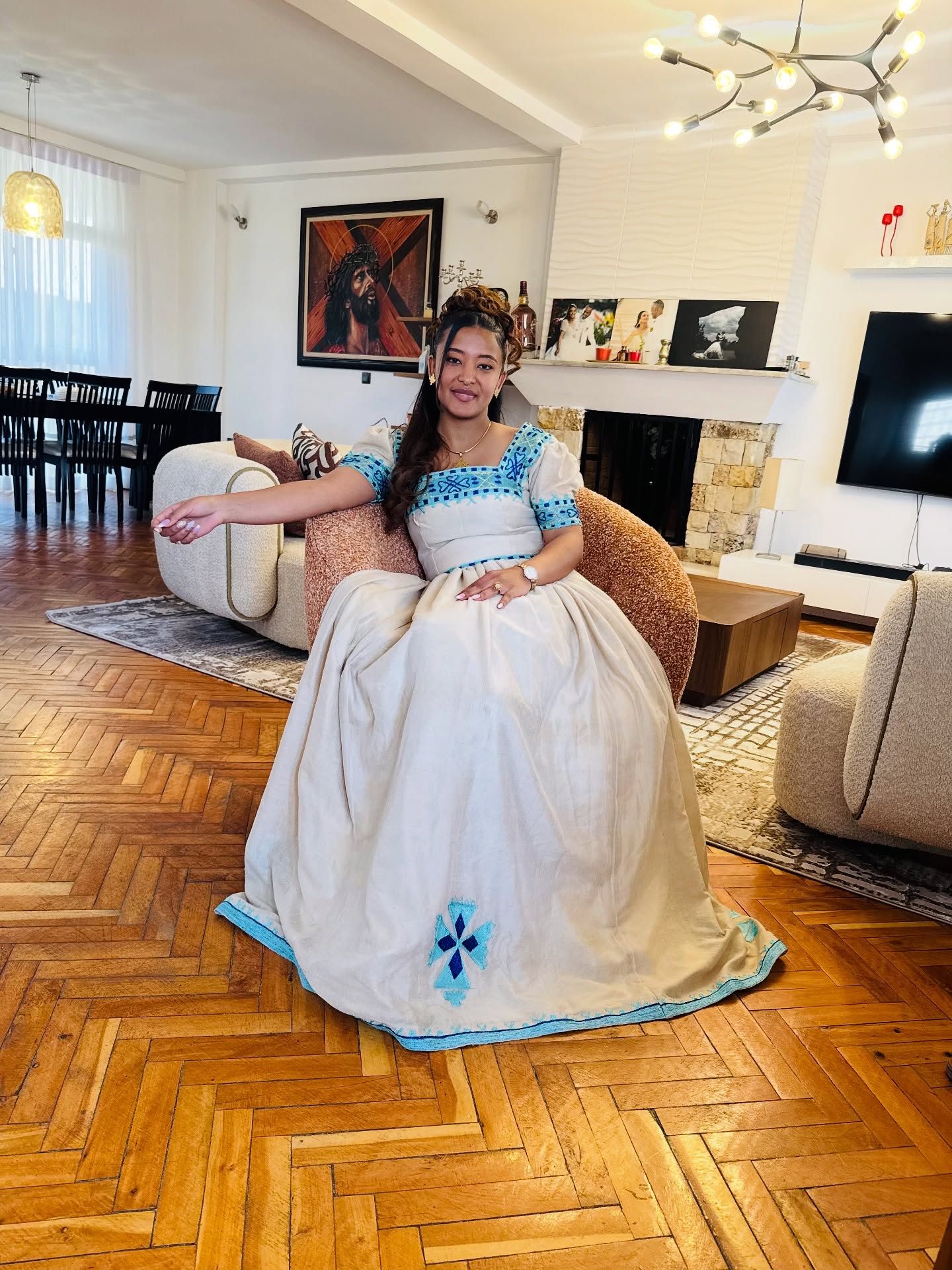 WEYNALEM TURQUOISE & BLUE HABESHA KEMIS | AUTHENTIC HABESHA DRESS | ETHIOPIAN TRADITIONAL DRESS