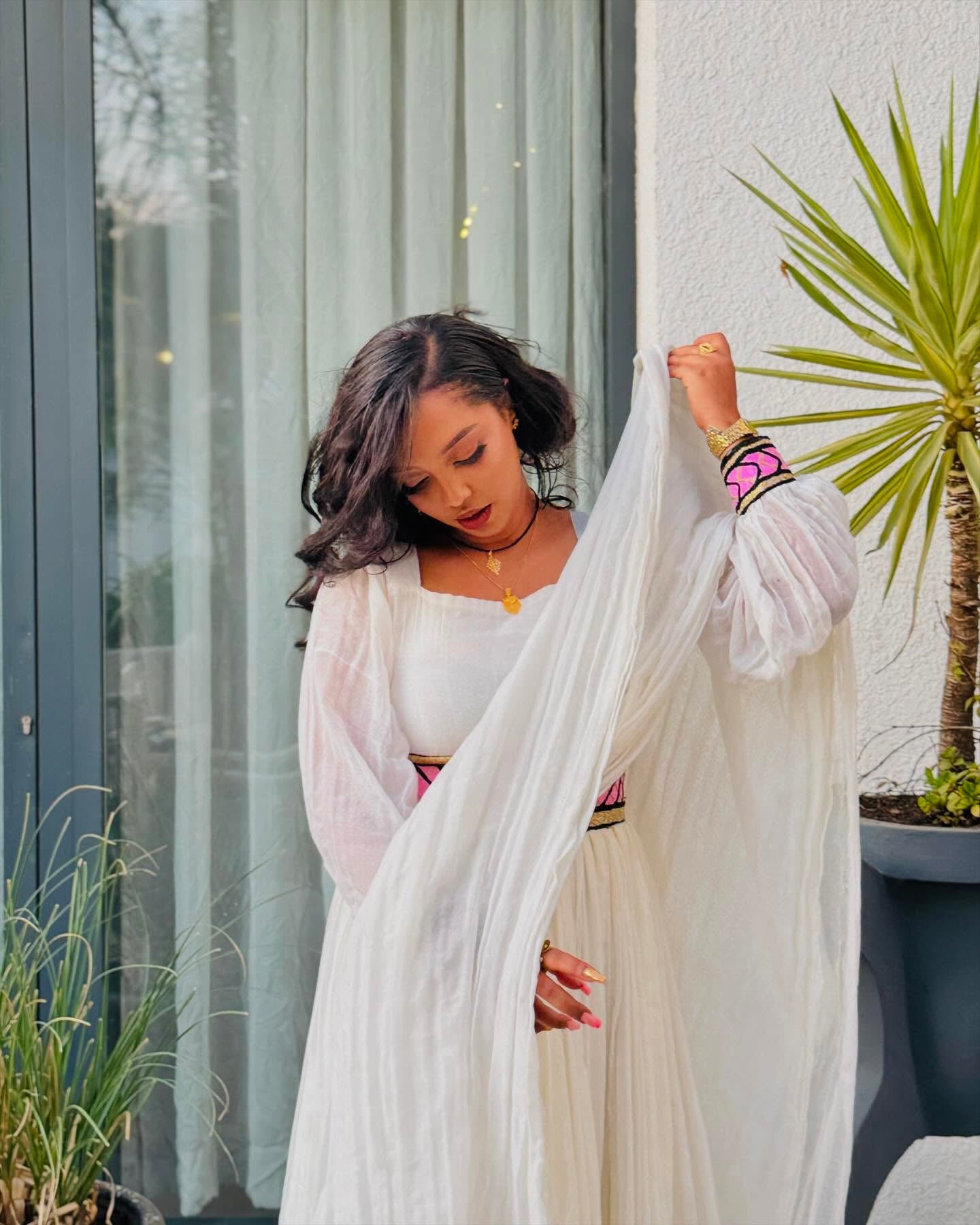 BIRIKTI COLORFUL EMBROIDERED HABESHA KEMIS | TRADITIONAL ETHIOPIAN DRESS DESIGN | VIBRANT HABESHA DRESS