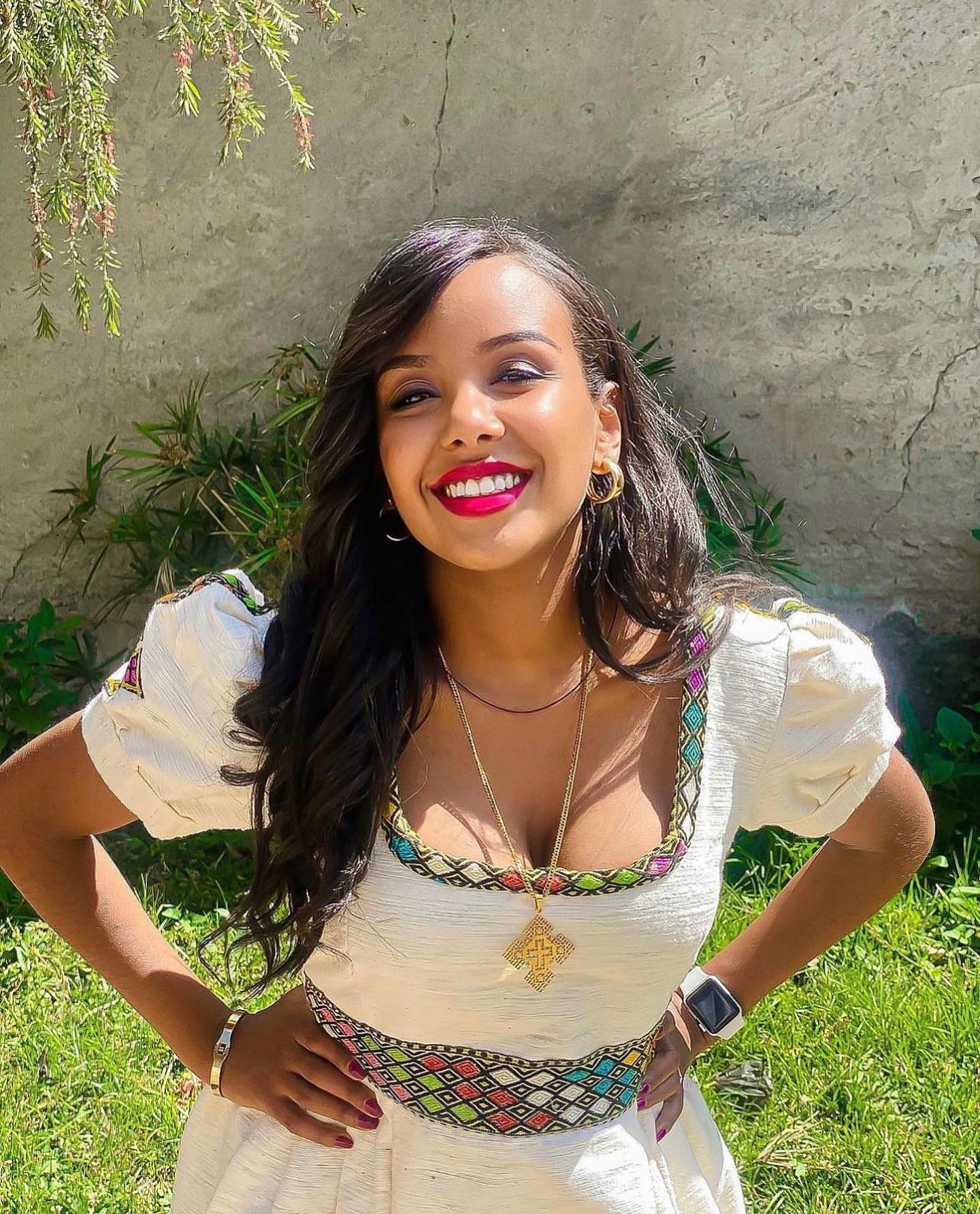 ROZINA WHITE GOWN WITH MULTICOLOR ETHIOPIAN DRESS | VIBRANT HABESHA KEMIS | HABESHA DRESS FOR EVENTS