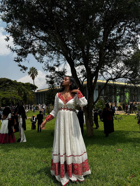 HABESHA DRESS – AUTHENTIC ETHIOPIAN TRADITIONAL DRESS WITH INTRICATE CULTURAL EMBROIDERY