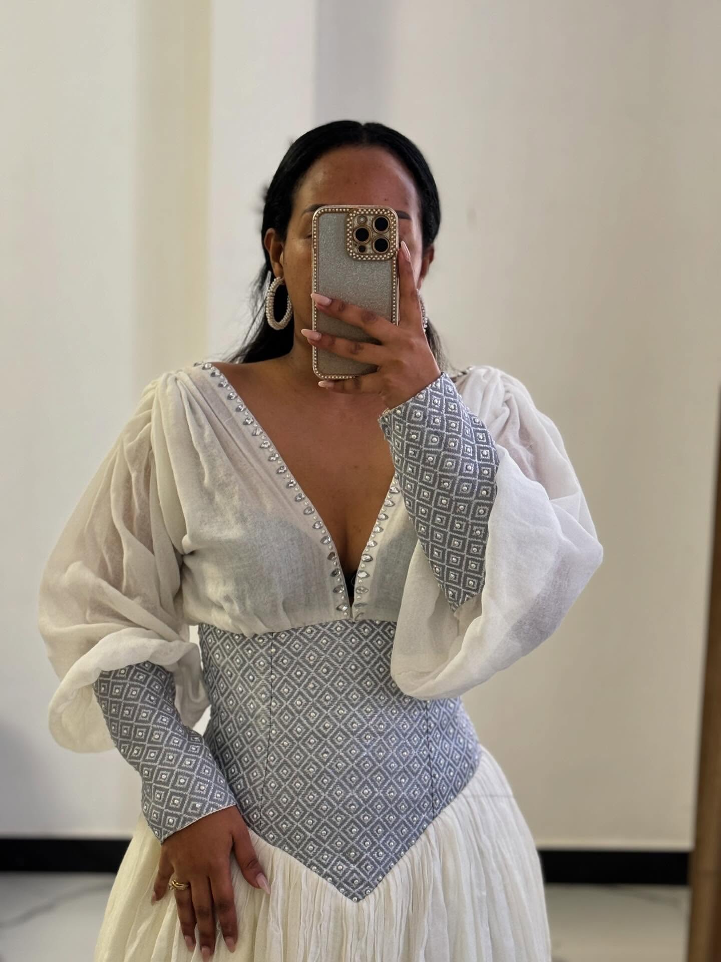 ALEMITU AUTHENTIC HABESHA DRESS | LONG SLEEVE DESIGN ETHIOPIAN TRADITIONAL DRESS | HERITAGE HABESHA KEMIS