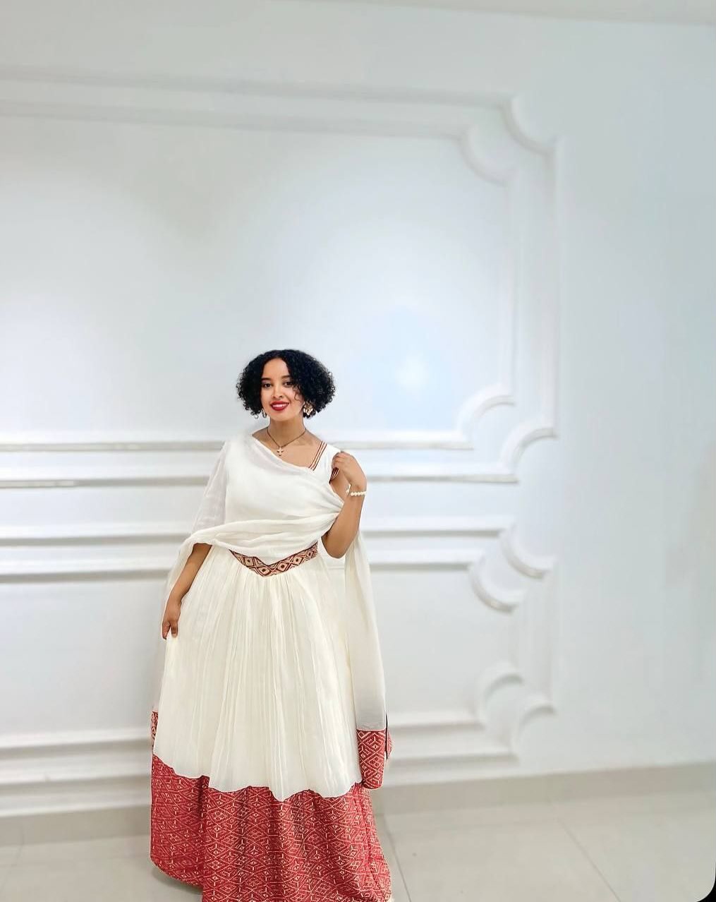 ZEWDNESH SLEEVELESS HABESHA KEMIS | RED WOVEN HABESHA KEMIS | ETHIOPIAN TRADITIONAL DRESS STYLE