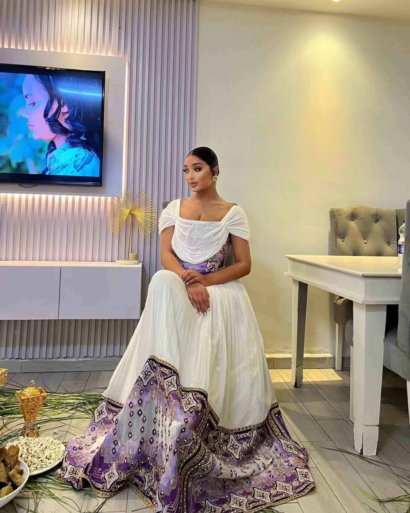 REDI PURPLE DESIGN HABESHA DRESS | HABESHA KEMIS FOR WEDDINGS | ETHIOPIAN TRADITIONAL CLOTHING