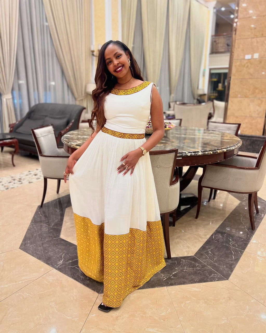 SARONIA CULTURAL ELEGANCE HABESHA KEMIS WITH GOLD DETAILING | CLASSIC HABESHA DRESS STYLE | TRADITIONAL CULTURAL WEAR