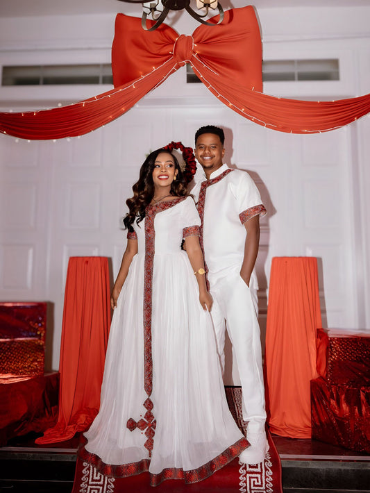  COUPLE OUTFIT, MATCHING HABESHA DRESS AND ETHIOPIAN TRADITIONAL DRESS – SHOP COORDINATED ETHIOPIAN CLOTHING