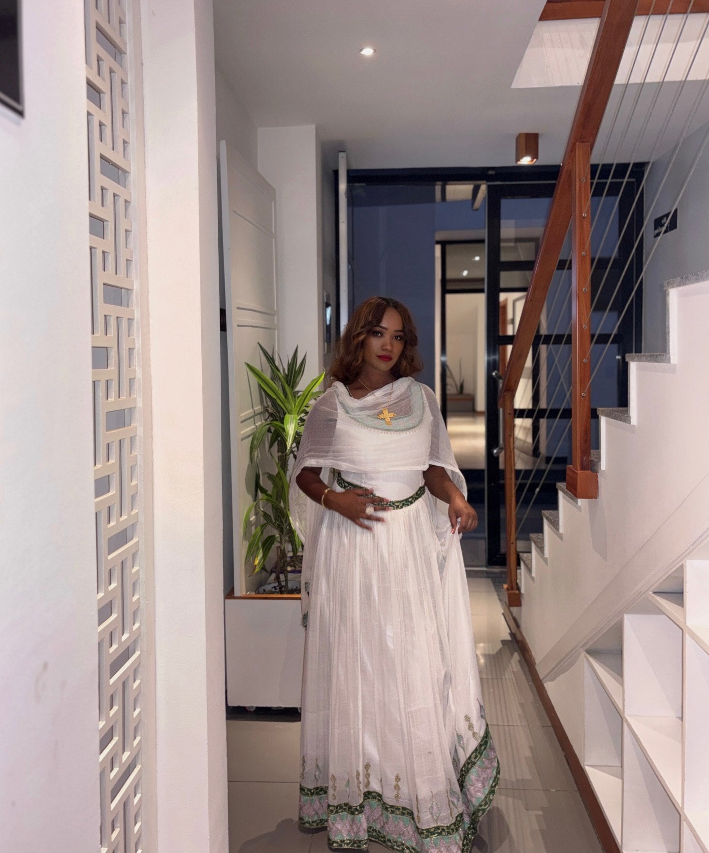 SIPARA SLEEVELESS HABESHA DRESS GREEN EMBROIDERY HABESHA KEMIS TIMELESS ERITREAN DRESS