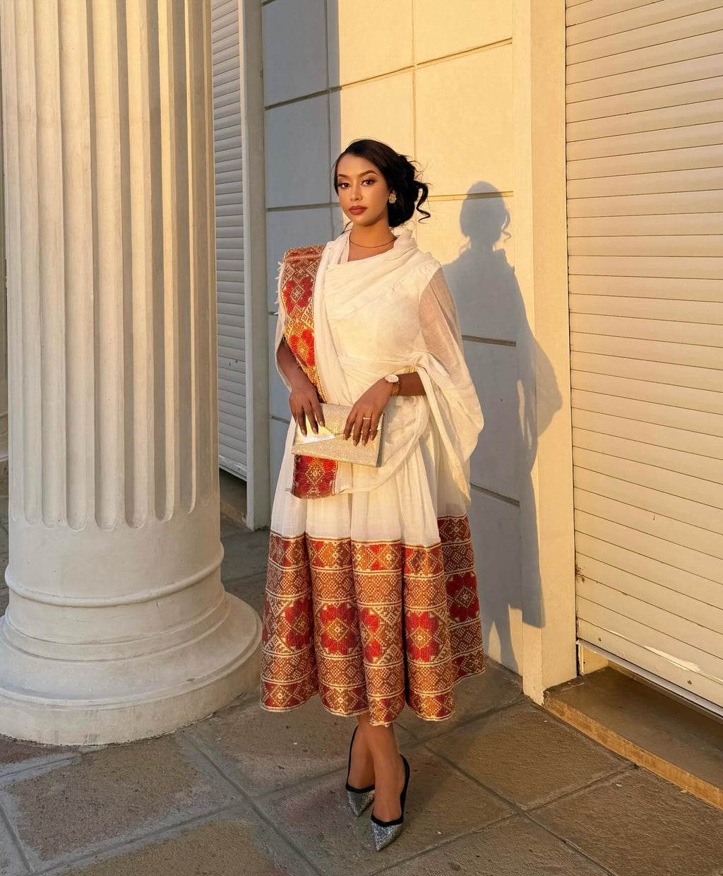 TRADITIONAL ETHIOPIAN DRESS FEATURING HABESHA KEMIS DESIGN