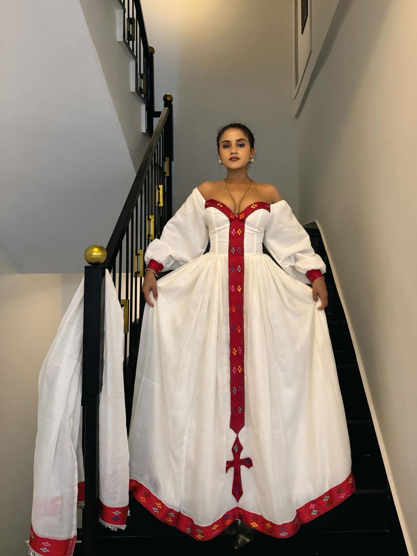 ZEBIDER OFF SHOULDER HABESHA DRESS | ETHIOPIAN DRESS COLLECTION | CROSS PATTERN HABESHA KEMIS