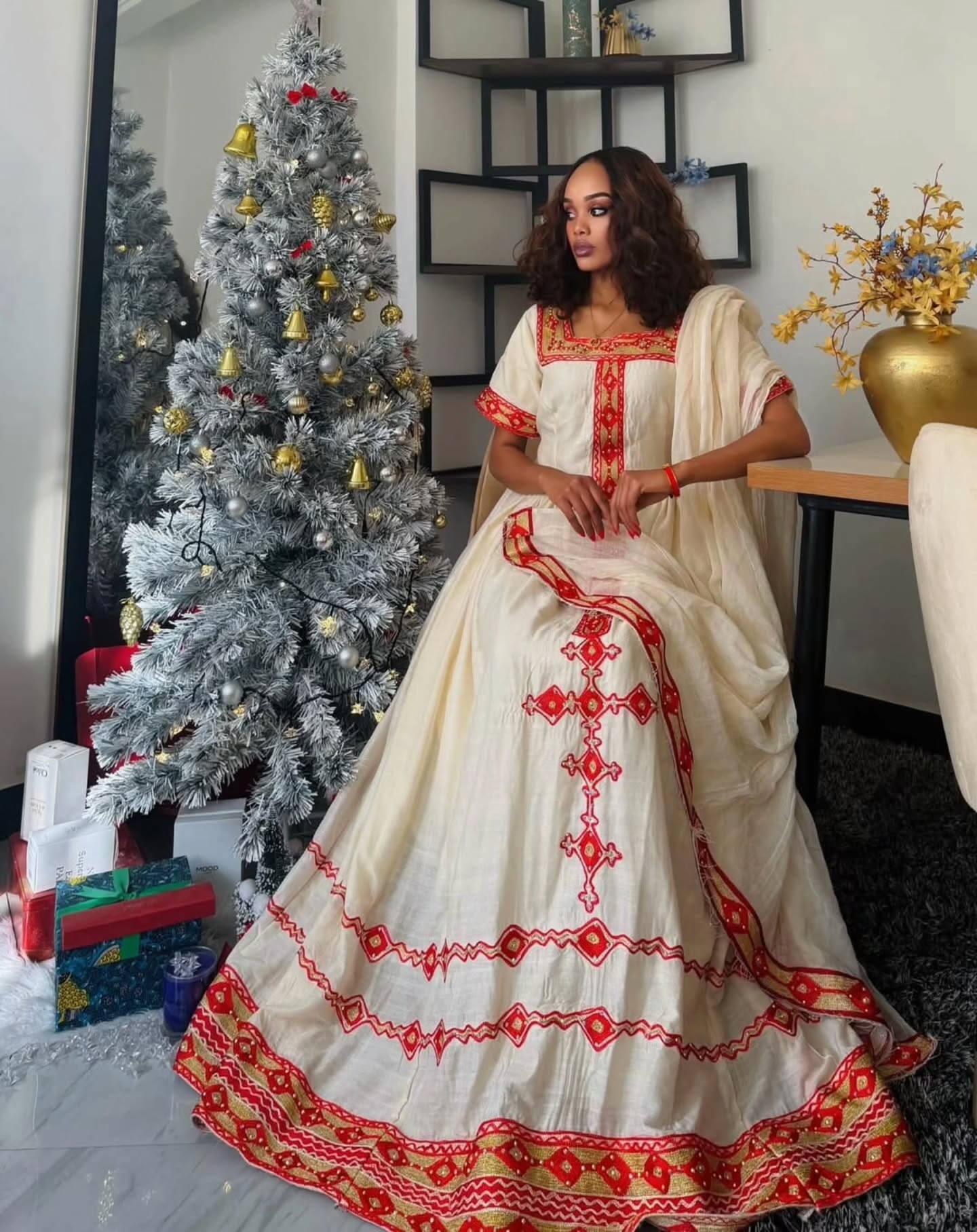 LOZA SHORT SLEEVE HABESHA DRESS BEAUTIFUL HABESHA KEMIS ETHIOPIAN TRADITIONAL DRESS FOR HOLIDAYS