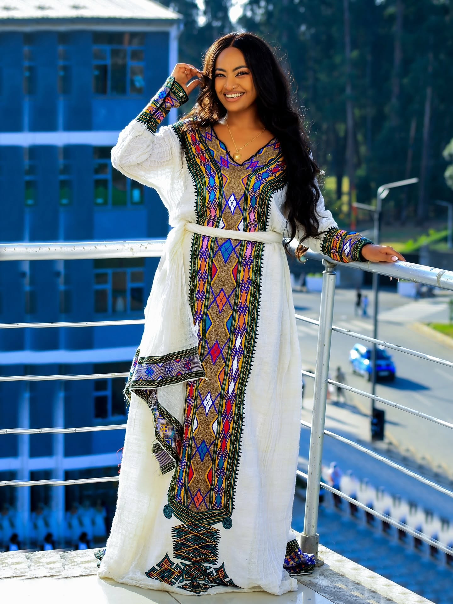 YANI COLORFUL WOVEN HABESHA DRESS | LONG SLEEVE HABESHA KEMIS | TIMELESS ETHIOPIAN DRESS