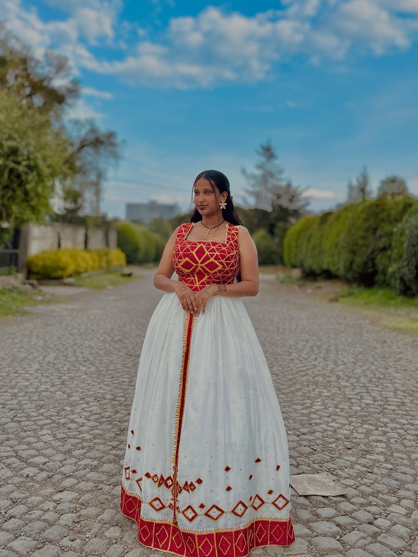 ADINA TRADITIONAL ETHIOPIAN WEDDING DRESS | VIBRANT EMBROIDERY HABESHA DRESS | HABESHA KEMIS FOR WEDDING