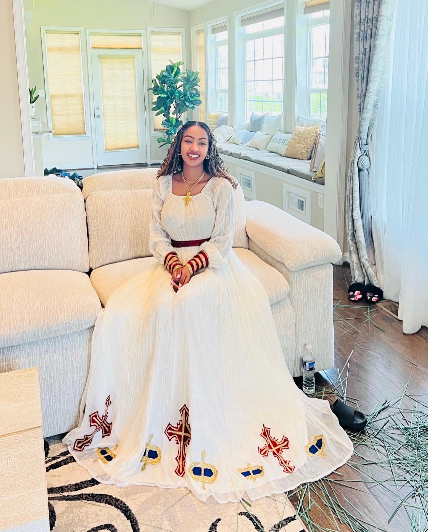 KELEMWERK WHITE HABESHA KEMIS | CROSS EMBROIDERY HABESHA DRESS | ETHIOPIAN TRADITIONAL DRESS