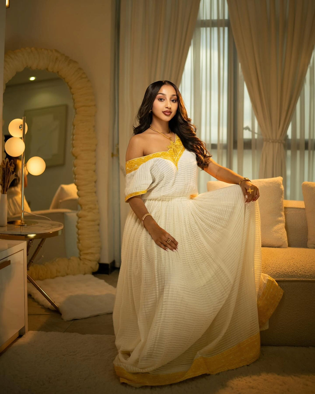SHOP YELLOW WOVEN HABESHA KEMIS ONLINE – ETHIOPIAN TRADITIONAL DRESS COLLECTION
