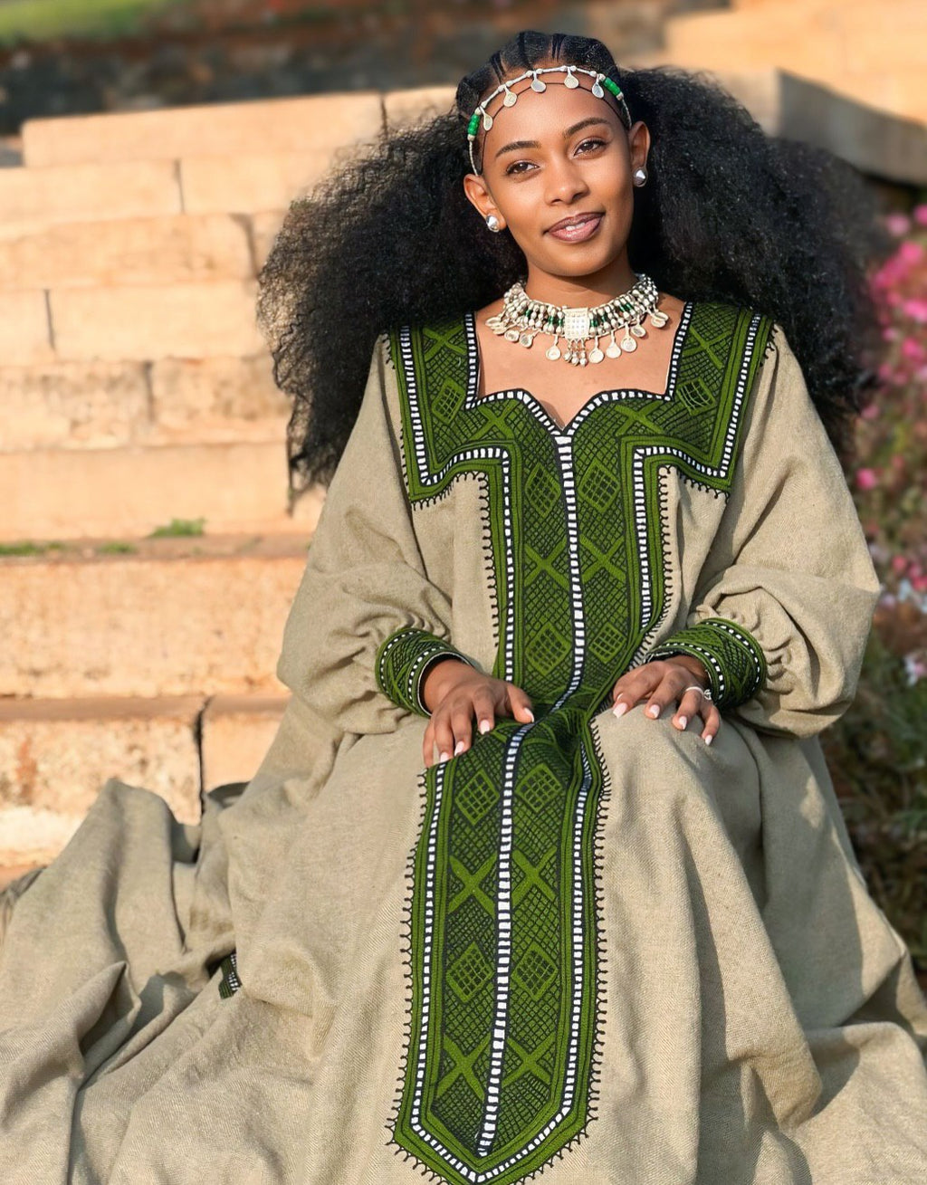 SENBETE GREEN WOVEN HABESHA DRESS | ETHIOPIAN TRADITIONAL DRESS | BEAUTIFUL HABESHA KEMIS