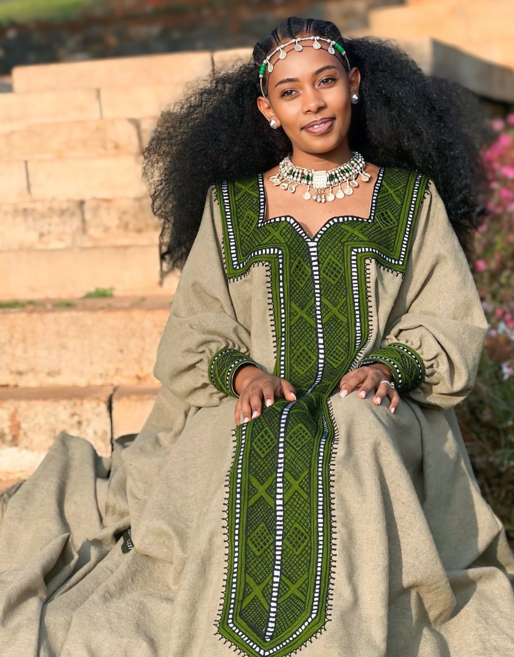 SENBETE GREEN WOVEN HABESHA DRESS | ETHIOPIAN TRADITIONAL DRESS | BEAUTIFUL HABESHA KEMIS