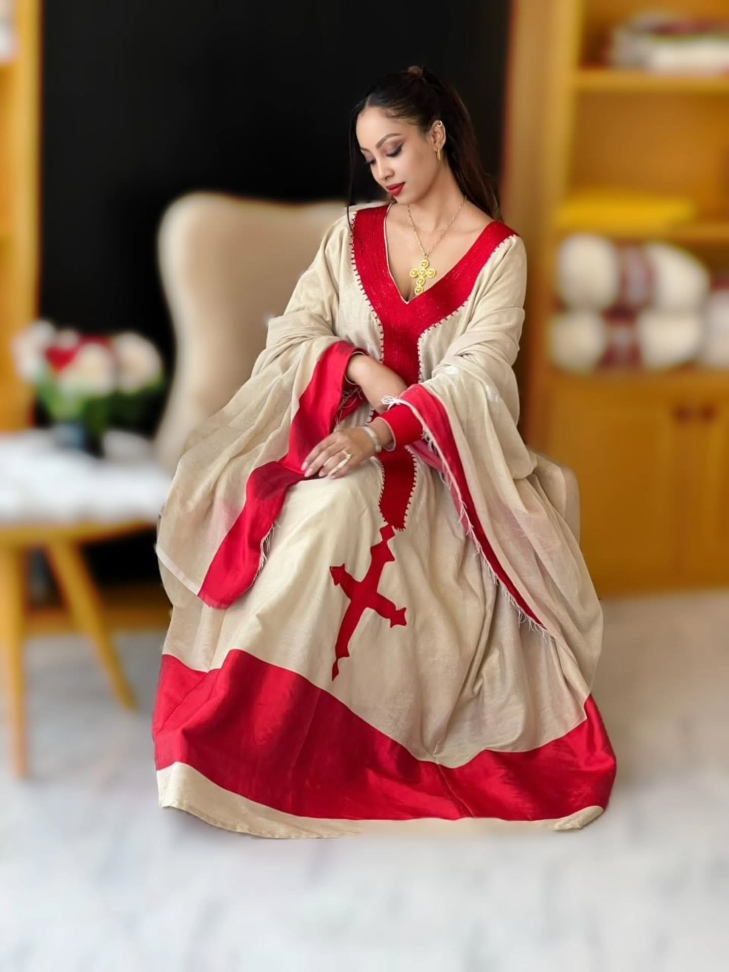 TSI AUTHENTIC RED WOVEN HABESHA DRESS | LONG SLEEVE HABESHA KEMIS | ETHIOPIAN DRESS STYLE