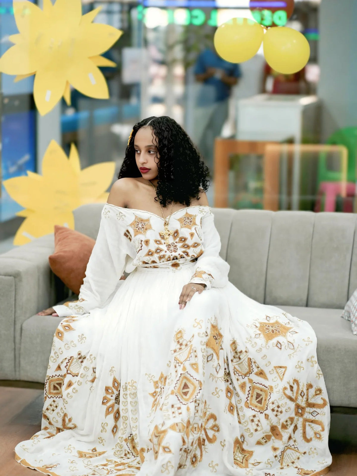 WUBEDIL OFF-SHOULDER HABESHA DRESS | TRADITIONAL ETHIOPIAN DRESS STYLE | HABESHA KEMIS COLLECTION