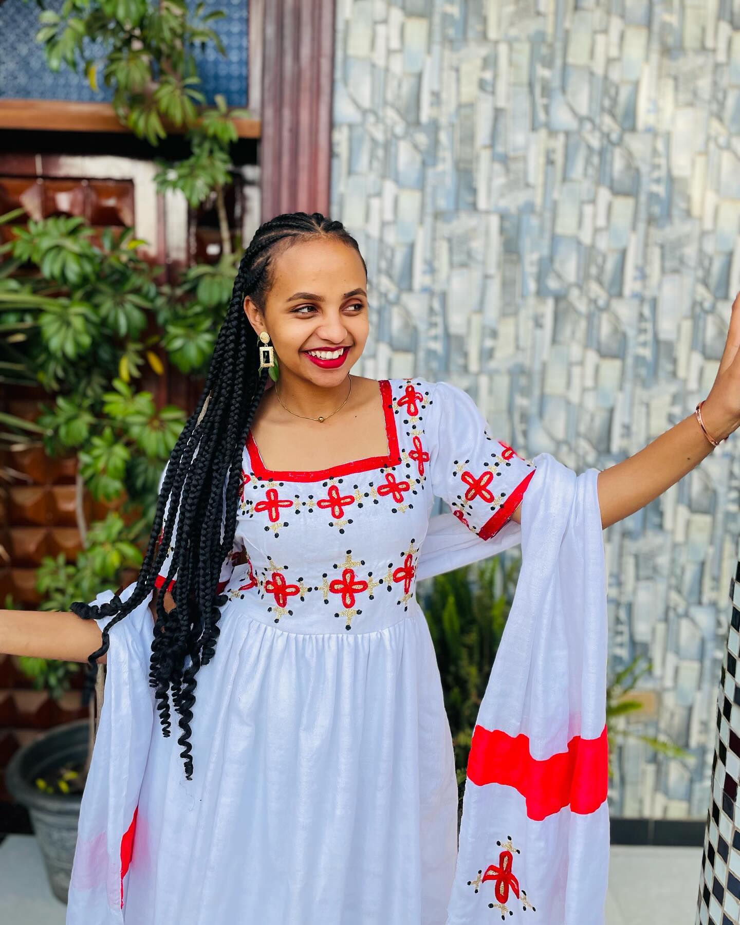 SOLINA RED AND GOLDEN EMBROIDERY HABESHA KEMIS | SHORT SLEEVE ETHIOPIAN DRESS | TIMELESS HABESHA DRESS