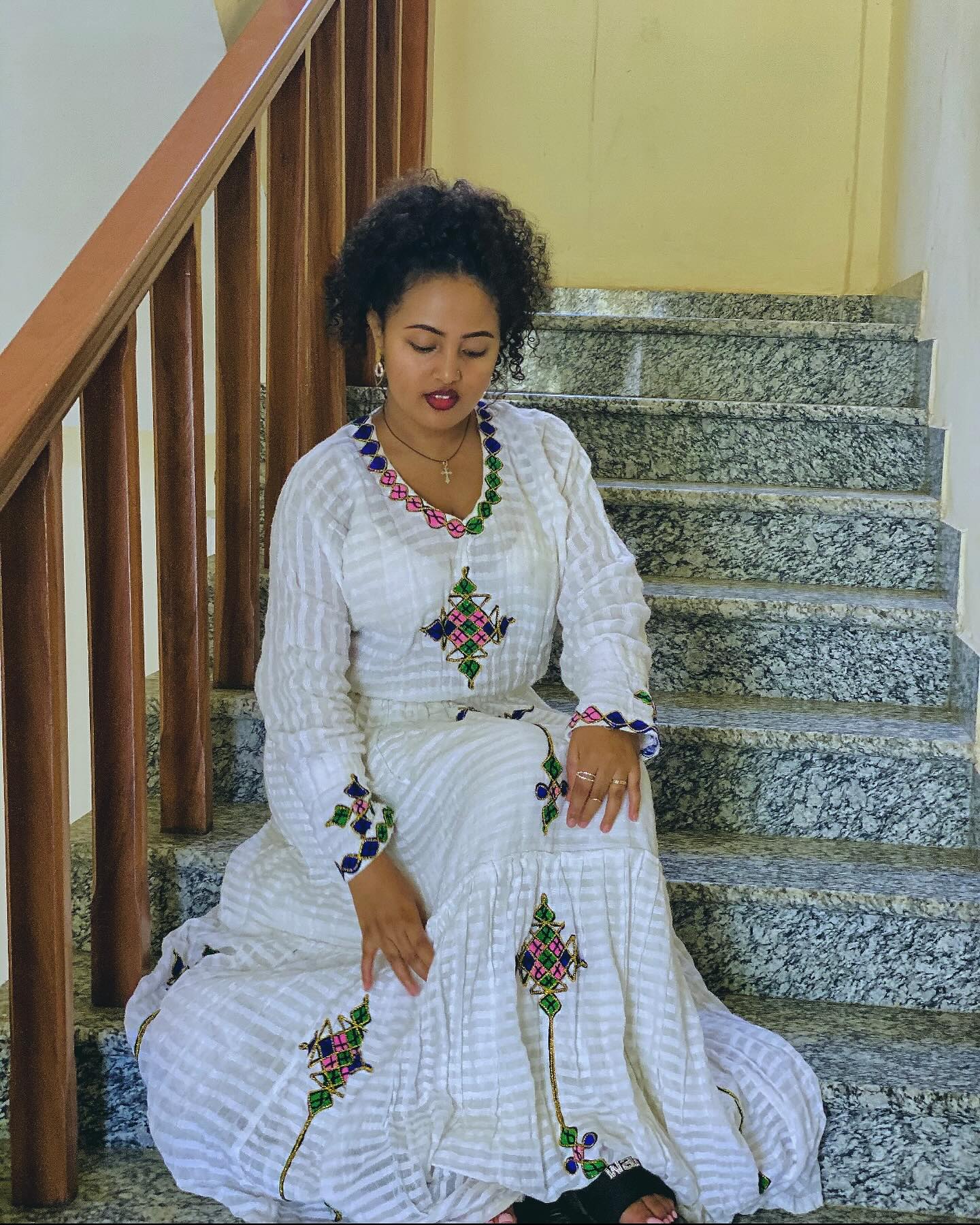 DINA CROSS EMBROIDERY HABESHA DRESS | ELEGANTLY DESIGNED HABESHA KEMIS | CLASSIC ETHIOPIAN DRESS