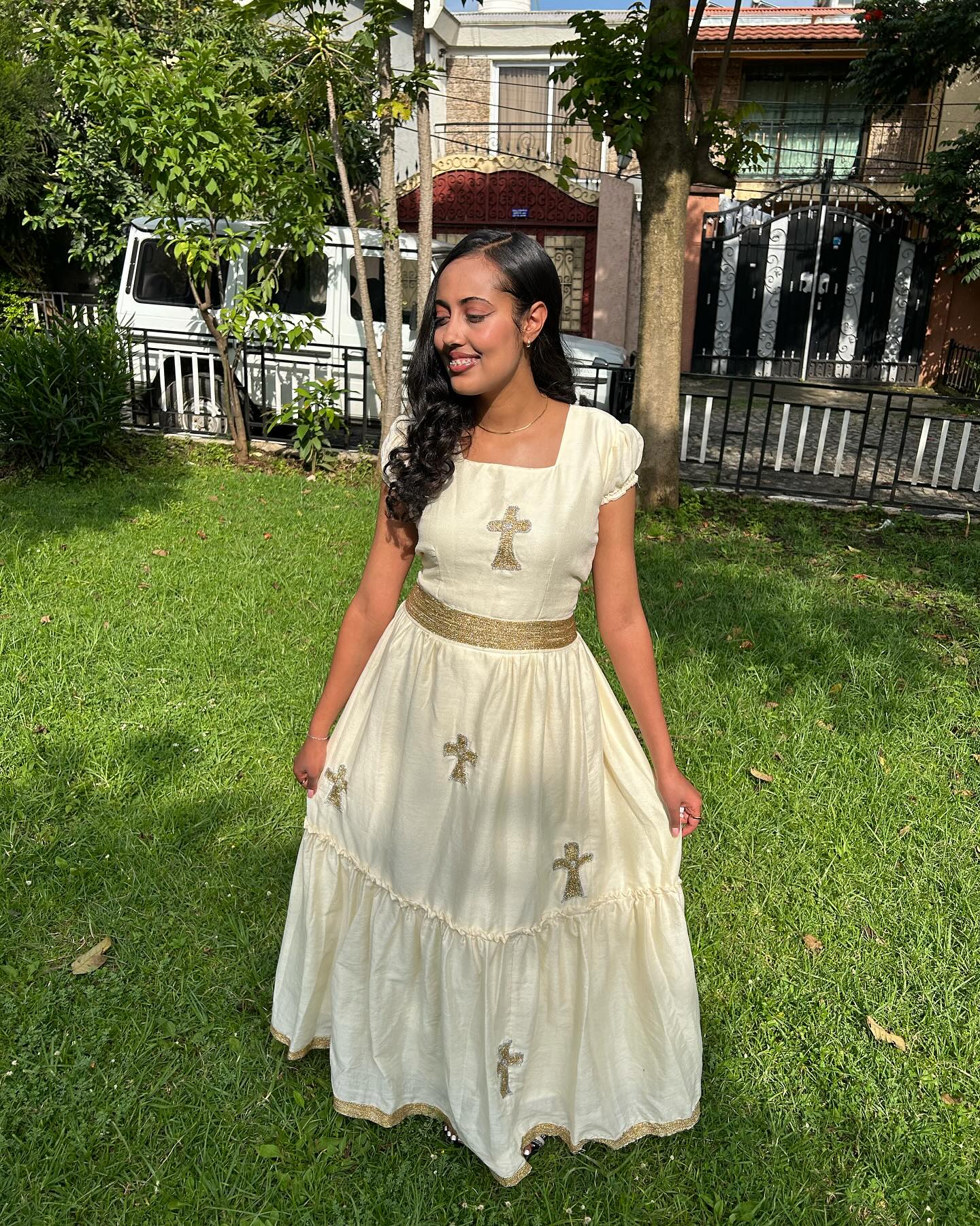 LIZA SHORT SLEEVE HABESHA DRESS | CLASSIC HABESHA KEMIS | MINIMALIST ETHIOPIAN CLOTHING