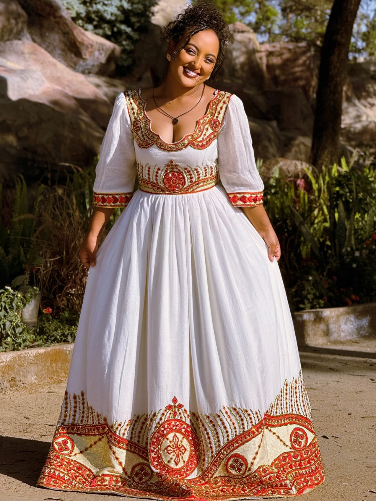 LUAL RED AND GOLD EMBROIDERY HABESHA KEMIS | WEDDING HABESHA DRESS |TRADITIONAL ETHIOPIAN WEDDING DRESS