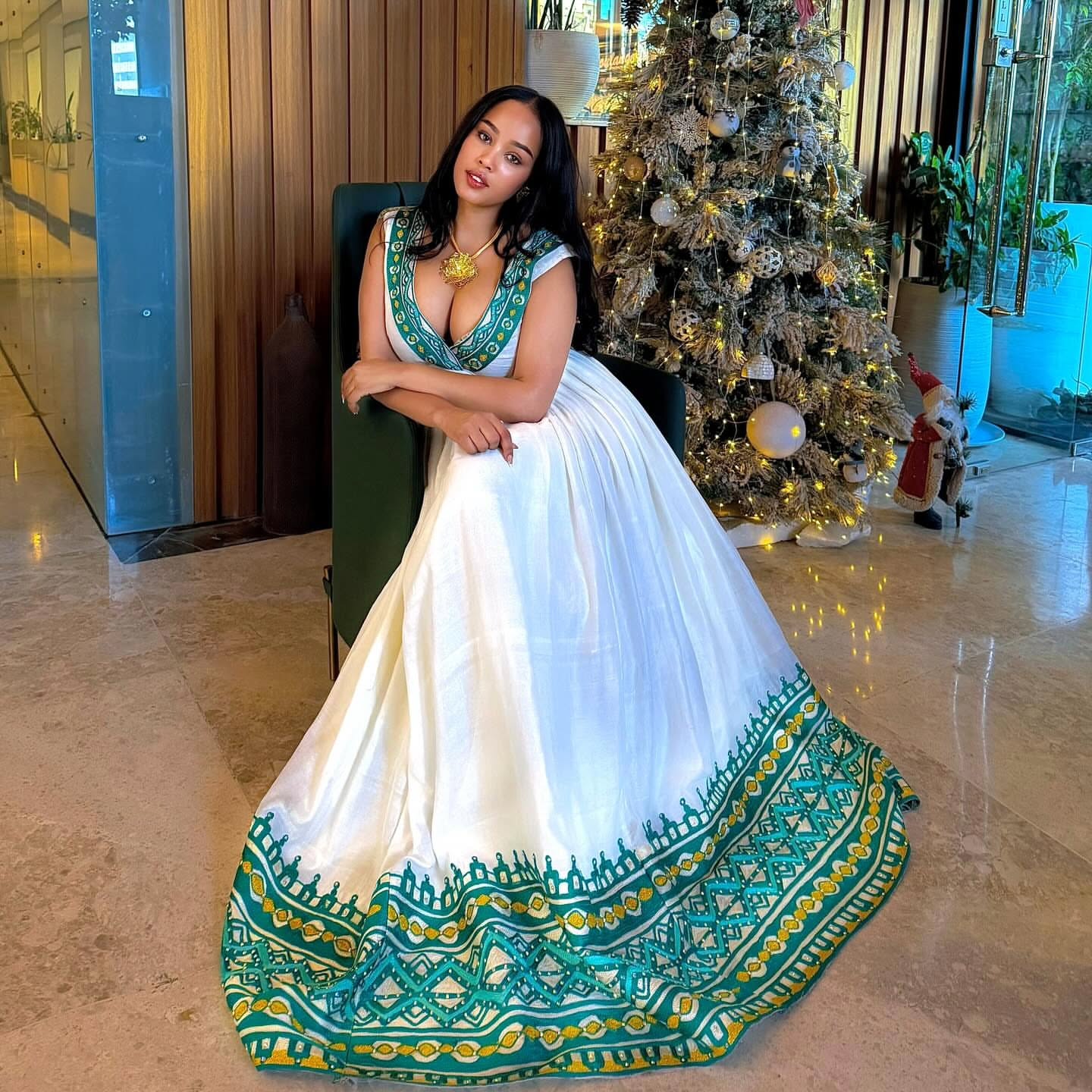 ZENBABA SLEEVELESS HABESHA DRESS | V-NECK DETAIL HABESHA KEMIS | HANDWOVEN ETHIOPIAN DRESS ACCENTS FOR CULTURAL ELEGANCE