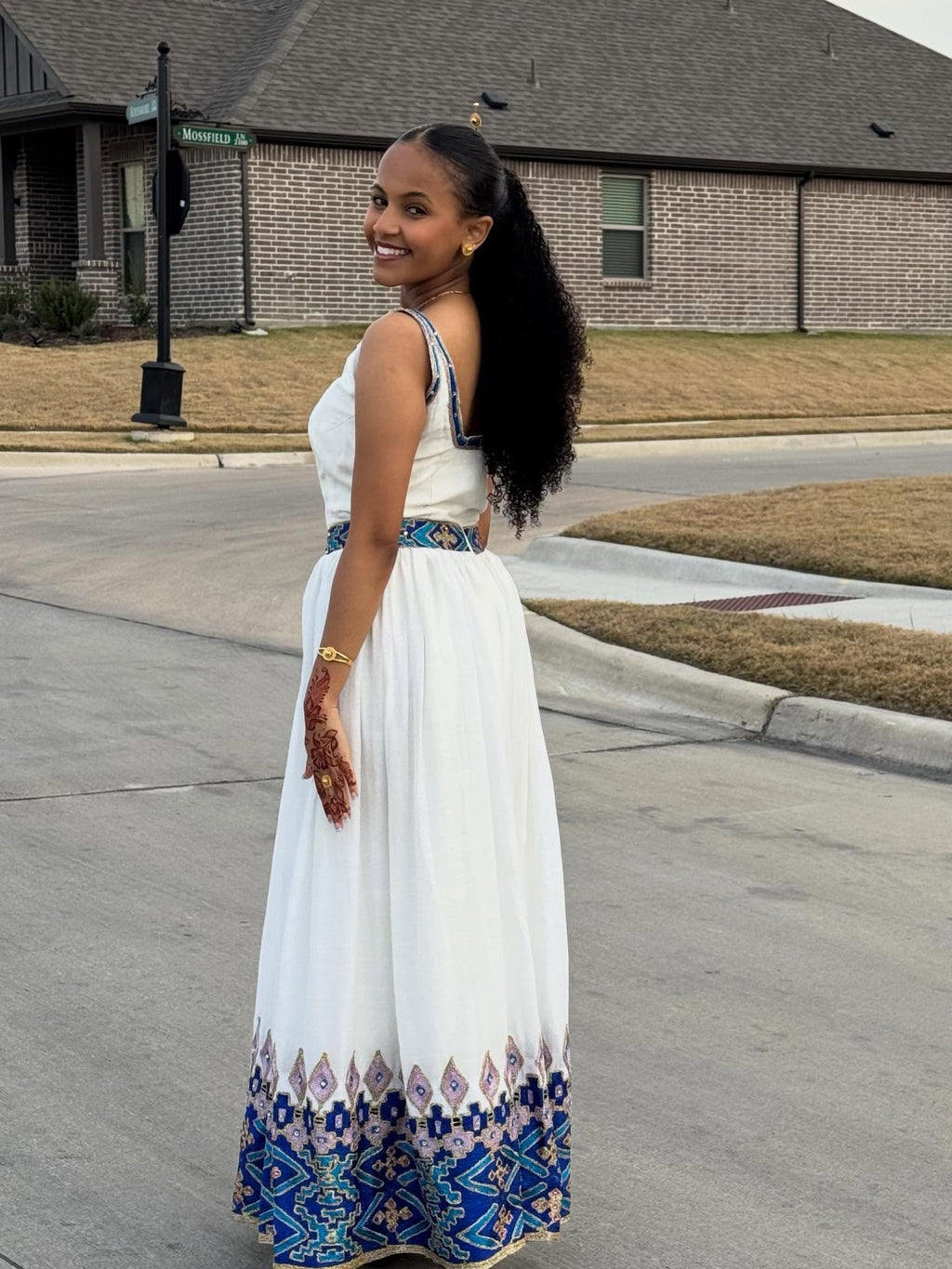 AKALE ETHIOPIAN CLOTHING COLLECTION | SLEEVELESS HABESHA DRESS | BLUE HABESHA KEMIS DESIGN