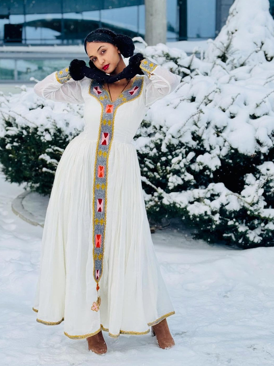 FIDEL HABESHA DRESS WITH LONG SLEEVE | MULTICOLOR EMBROIDERY HABESHA KEMIS | TRADITIONAL HABESHA DRESS